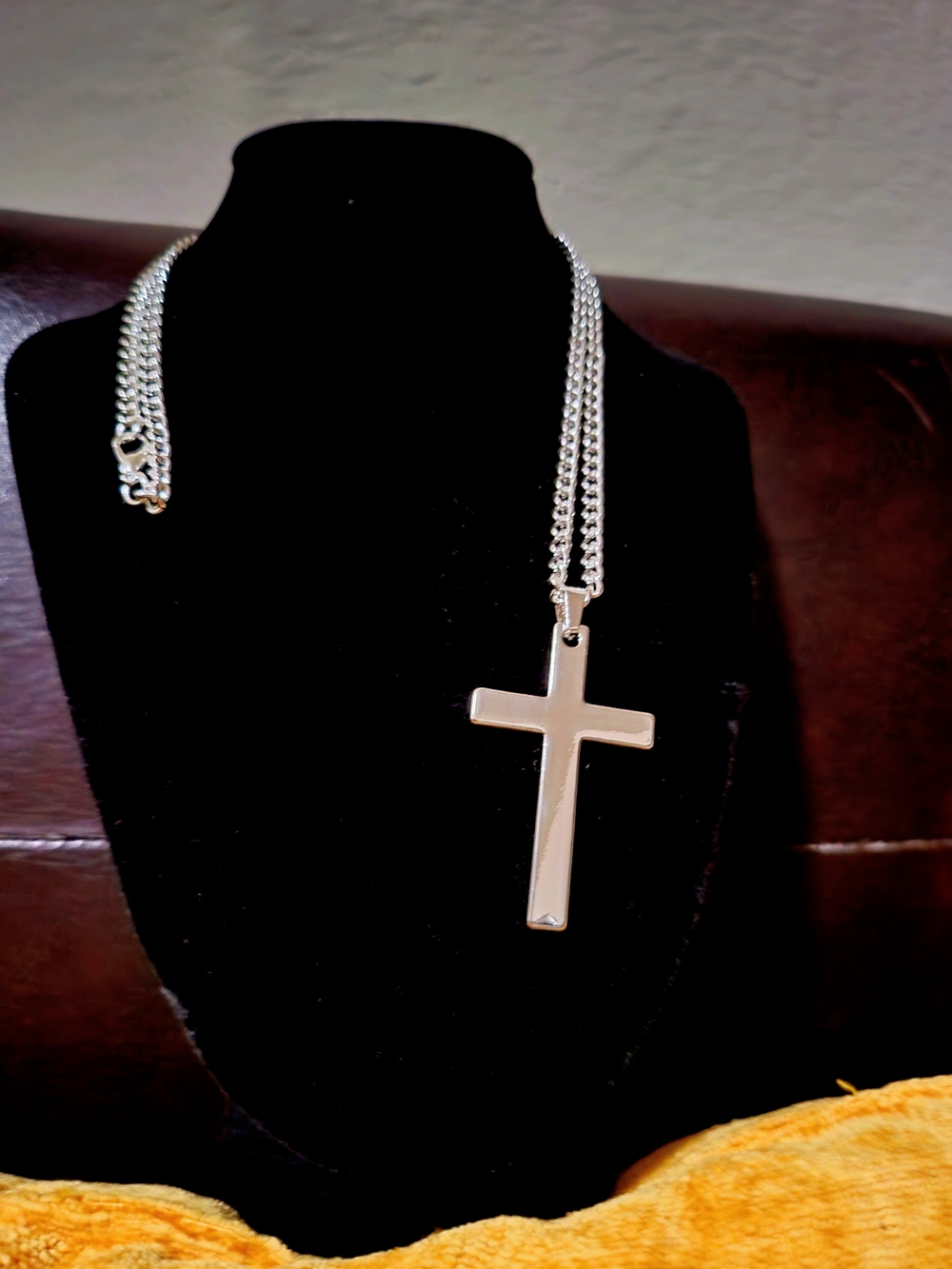 Stainless Steel Cross Pendant Necklace - Bold Chain 24-Inch